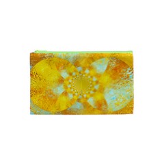 Gold Blue Abstract Blossom Cosmetic Bag (xs) by designworld65