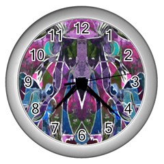 Sly Dog Modern Grunge Style Blue Pink Violet Wall Clocks (silver)  by EDDArt