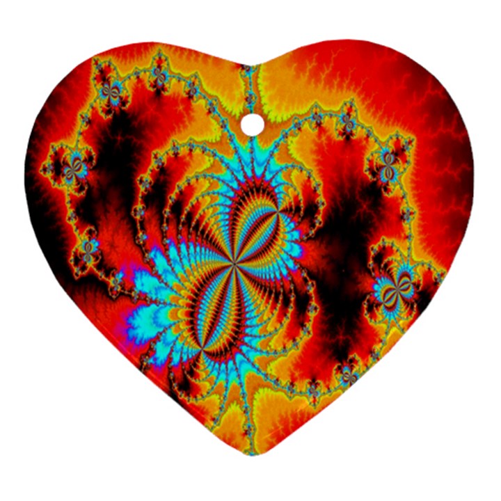 Crazy Mandelbrot Fractal Red Yellow Turquoise Ornament (Heart) 