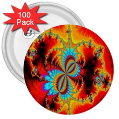 Crazy Mandelbrot Fractal Red Yellow Turquoise 3  Buttons (100 Pack)  by EDDArt