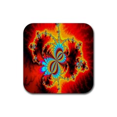 Crazy Mandelbrot Fractal Red Yellow Turquoise Rubber Coaster (square)  by EDDArt