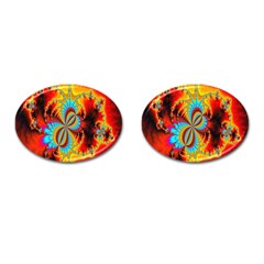 Crazy Mandelbrot Fractal Red Yellow Turquoise Cufflinks (oval) by EDDArt