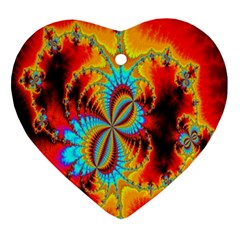 Crazy Mandelbrot Fractal Red Yellow Turquoise Heart Ornament (2 Sides)