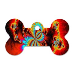 Crazy Mandelbrot Fractal Red Yellow Turquoise Dog Tag Bone (two Sides) by EDDArt