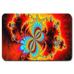 Crazy Mandelbrot Fractal Red Yellow Turquoise Large Doormat  by EDDArt