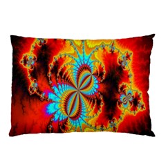 Crazy Mandelbrot Fractal Red Yellow Turquoise Pillow Case by EDDArt