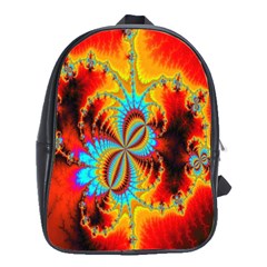 Crazy Mandelbrot Fractal Red Yellow Turquoise School Bags(large)  by EDDArt