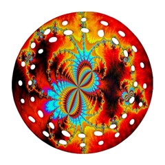 Crazy Mandelbrot Fractal Red Yellow Turquoise Ornament (round Filigree)  by EDDArt