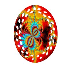 Crazy Mandelbrot Fractal Red Yellow Turquoise Ornament (oval Filigree)  by EDDArt