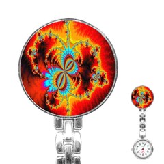 Crazy Mandelbrot Fractal Red Yellow Turquoise Stainless Steel Nurses Watch