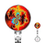 Crazy Mandelbrot Fractal Red Yellow Turquoise Stainless Steel Nurses Watch Front