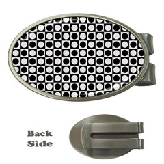 Modern Dots In Squares Mosaic Black White Money Clips (oval)  by EDDArt