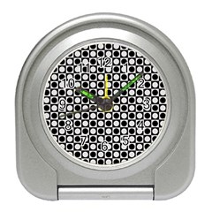 Modern Dots In Squares Mosaic Black White Travel Alarm Clocks by EDDArt