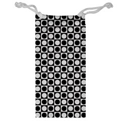 Modern Dots In Squares Mosaic Black White Jewelry Bags by EDDArt