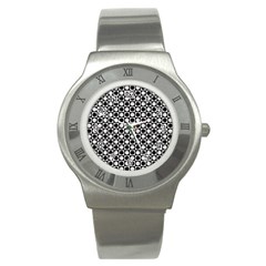 Modern Dots In Squares Mosaic Black White Stainless Steel Watch by EDDArt