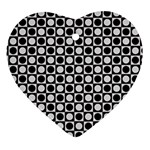 Modern Dots In Squares Mosaic Black White Heart Ornament (2 Sides) Back