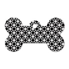 Modern Dots In Squares Mosaic Black White Dog Tag Bone (one Side) by EDDArt