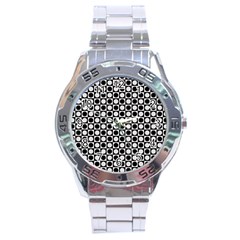 Modern Dots In Squares Mosaic Black White Stainless Steel Analogue Watch by EDDArt