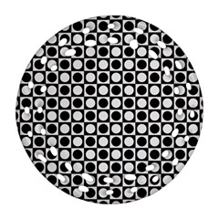 Modern Dots In Squares Mosaic Black White Round Filigree Ornament (2side)