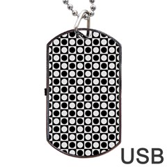 Modern Dots In Squares Mosaic Black White Dog Tag Usb Flash (two Sides)  by EDDArt