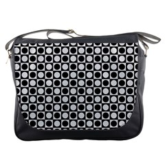 Modern Dots In Squares Mosaic Black White Messenger Bags by EDDArt