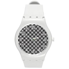Modern Dots In Squares Mosaic Black White Round Plastic Sport Watch (m) by EDDArt