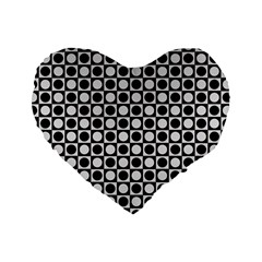 Modern Dots In Squares Mosaic Black White Standard 16  Premium Heart Shape Cushions by EDDArt