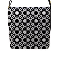 Modern Dots In Squares Mosaic Black White Flap Messenger Bag (l) 