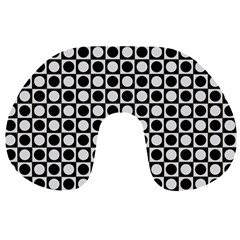 Modern Dots In Squares Mosaic Black White Travel Neck Pillows by EDDArt