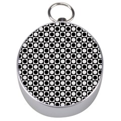 Modern Dots In Squares Mosaic Black White Silver Compasses by EDDArt