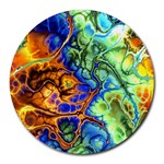 Abstract Fractal Batik Art Green Blue Brown Round Mousepads Front