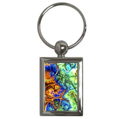 Abstract Fractal Batik Art Green Blue Brown Key Chains (rectangle)  by EDDArt