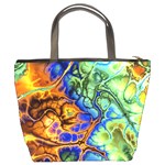 Abstract Fractal Batik Art Green Blue Brown Bucket Bags Back