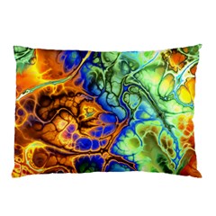 Abstract Fractal Batik Art Green Blue Brown Pillow Case by EDDArt