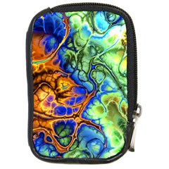 Abstract Fractal Batik Art Green Blue Brown Compact Camera Cases by EDDArt