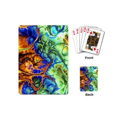 Abstract Fractal Batik Art Green Blue Brown Playing Cards (mini)  by EDDArt