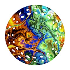 Abstract Fractal Batik Art Green Blue Brown Round Filigree Ornament (2side) by EDDArt