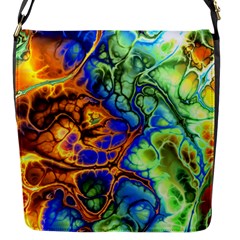 Abstract Fractal Batik Art Green Blue Brown Flap Messenger Bag (s) by EDDArt