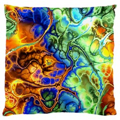 Abstract Fractal Batik Art Green Blue Brown Large Flano Cushion Case (one Side) by EDDArt