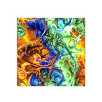 Abstract Fractal Batik Art Green Blue Brown Satin Bandana Scarf Front