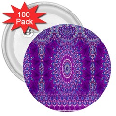 India Ornaments Mandala Pillar Blue Violet 3  Buttons (100 Pack) 