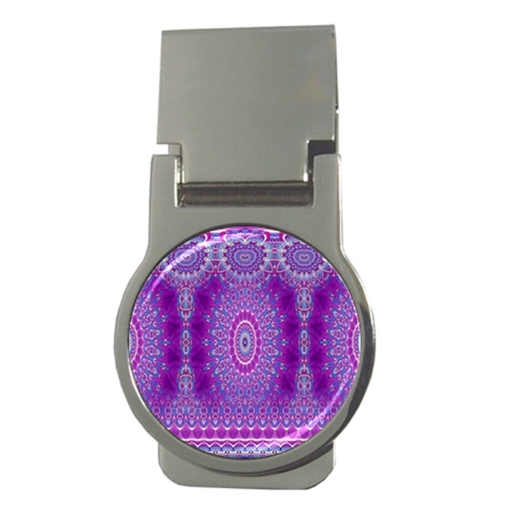 India Ornaments Mandala Pillar Blue Violet Money Clips (Round) 