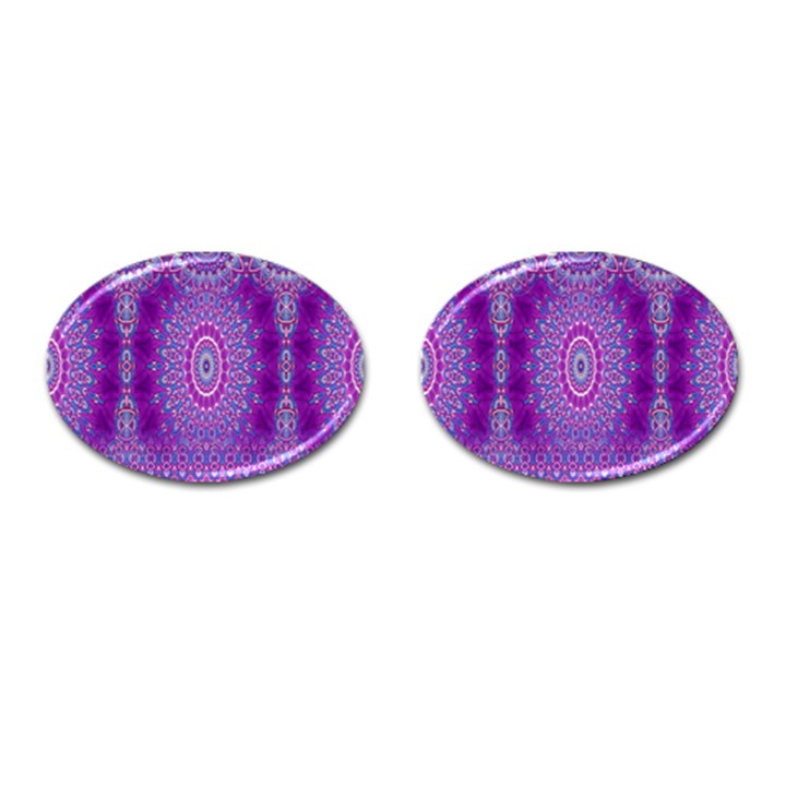 India Ornaments Mandala Pillar Blue Violet Cufflinks (Oval)