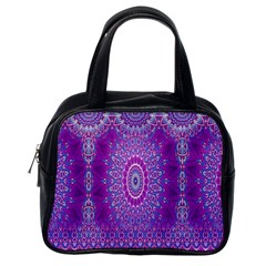 India Ornaments Mandala Pillar Blue Violet Classic Handbags (one Side) by EDDArt