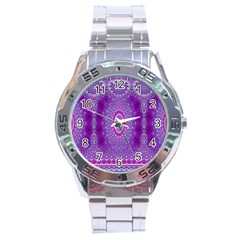 India Ornaments Mandala Pillar Blue Violet Stainless Steel Analogue Watch by EDDArt