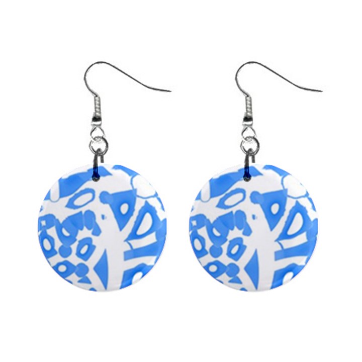 Blue summer design Mini Button Earrings