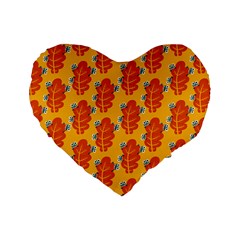 Bugs Eat Autumn Leaf Pattern Standard 16  Premium Flano Heart Shape Cushions