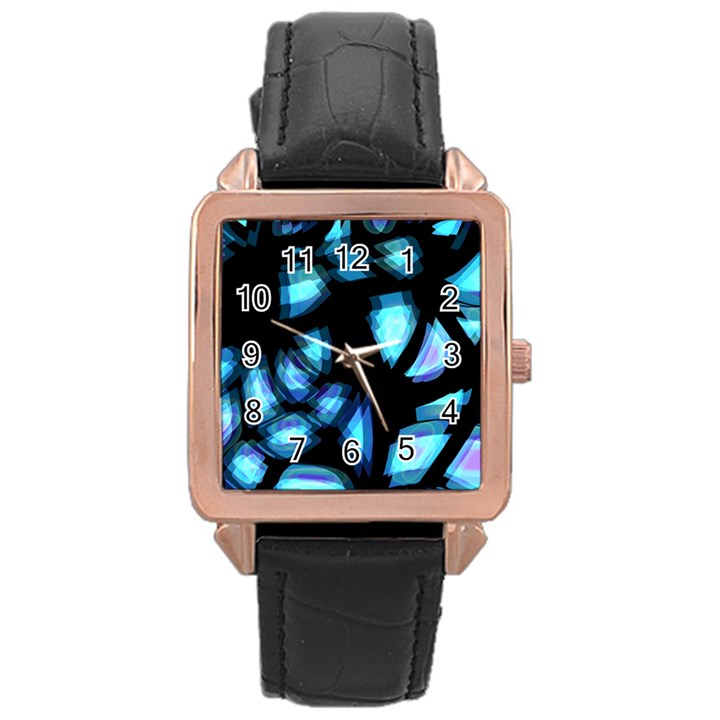 Blue light Rose Gold Leather Watch 