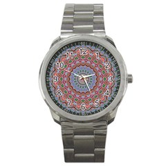 Abstract Painting Mandala Salmon Blue Green Sport Metal Watch by EDDArt