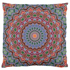 Abstract Painting Mandala Salmon Blue Green Large Flano Cushion Case (one Side) by EDDArt